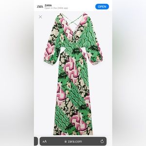 LINEN BLEND PRINTED MIDI DRESS